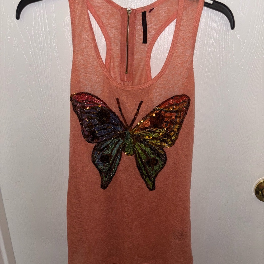 Heart n Crush (brand) Sequin Butterfly Coral Tank Top Size - L    Details Below
